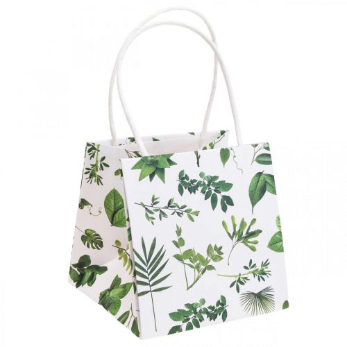 Gift Bags Paper Bags White Leaves 12×12×12cm 12 pcs