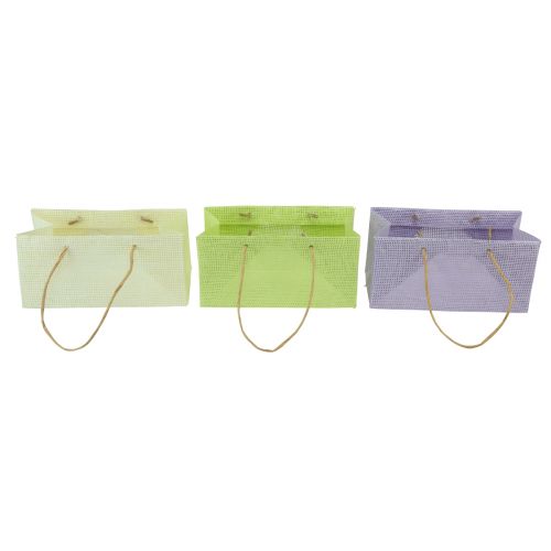 Floristik24 Gift bags woven with handles green, yellow, purple 20×10×10cm 6pcs