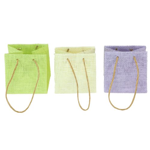 Floristik24 Gift bags woven with handles green, yellow, purple 10.5cm 12pcs