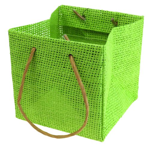 Product Gift bags woven with handles green, yellow, purple 10.5cm 12 pcs