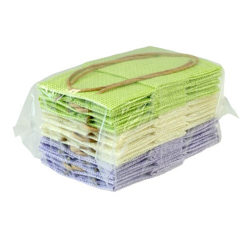 Product Gift bags woven with handles green, yellow, purple 10.5cm 12 pcs