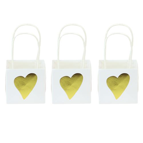 Gift bags with handles white gold paper 8.5×8.5×8cm 12pcs