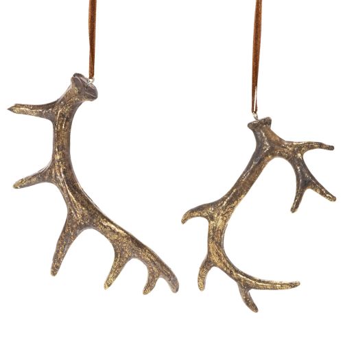 Rustic Antler Decorations Set of 6, Polyresin, 13-15 cm, Brown with Gold Accents buy online | Floristik24.co.uk