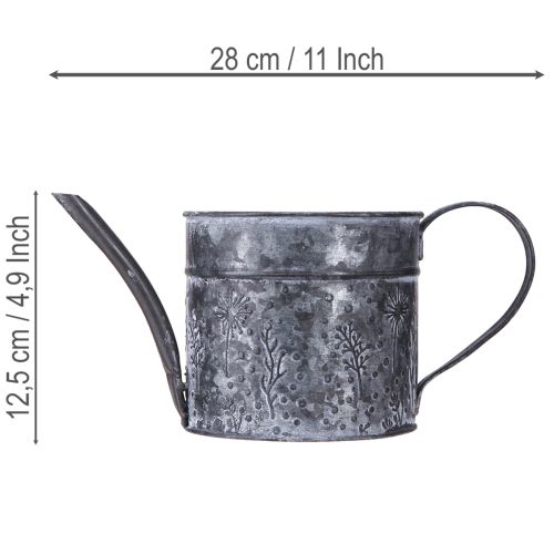 Product Watering can metal decoration grey flowers black Ø13cm H13cm
