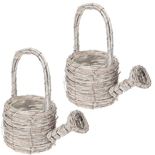 Product Decorative watering can in a tasteful woven design for elegant home decor, 26cm