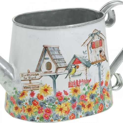 Floristik24 Decorative Watering Can Metal Planter Summer Decor Planter with Bird Houses H15cm L28cm