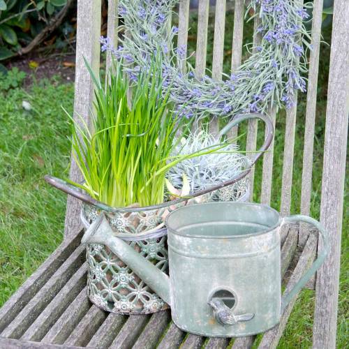 Product Watering can zinc green with bird L32cm W15.5cm H16cm