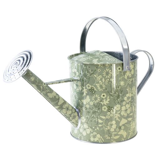 Floristik24 Watering can for planting decoration green silver flowers Ø18cm