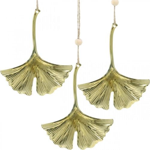 Ginkgo leaf pendant, Advent decoration, metal decoration for autumn Golden L12cm 12 pieces