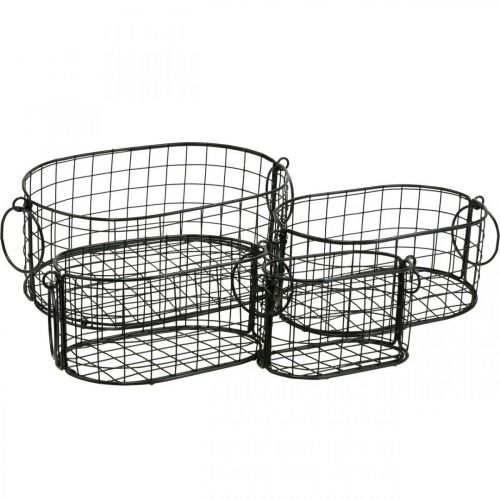 Floristik24 Wire basket with handles metal black 17-32cm set of 4