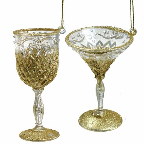 Floristik24 Hanging decoration Champagne glass Gold with glitter 10cm 4pcs