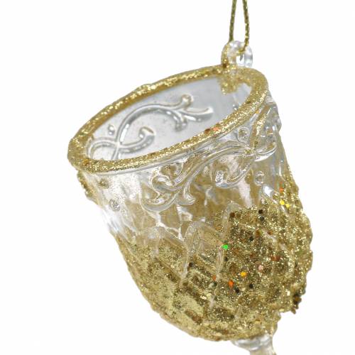 Product Hanging decoration Champagne glass Gold with glitter 10cm 4pcs