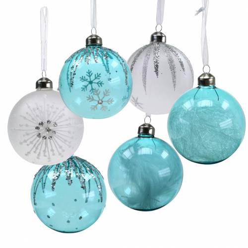 Floristik24 Christmas ball glass blue, white Ø8cm assorted 12pcs