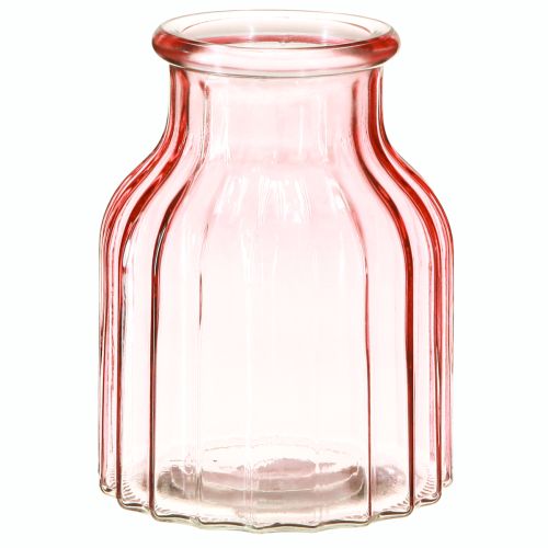 Glass flower vase retro pink tinted Ø11cm H14.5cm 2pcs