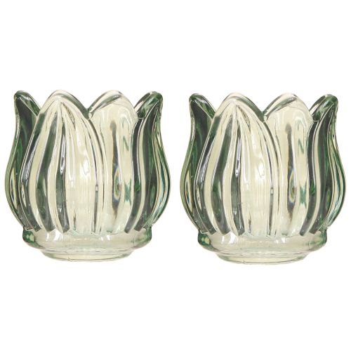 Product Glass candle holder tealight holder tulip green Ø7cm H7cm 2pcs