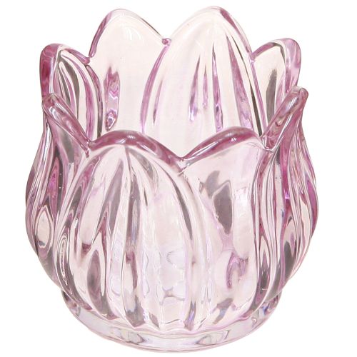 Glass tealight holder tealight glass tulip purple Ø7cm H7cm 2pcs