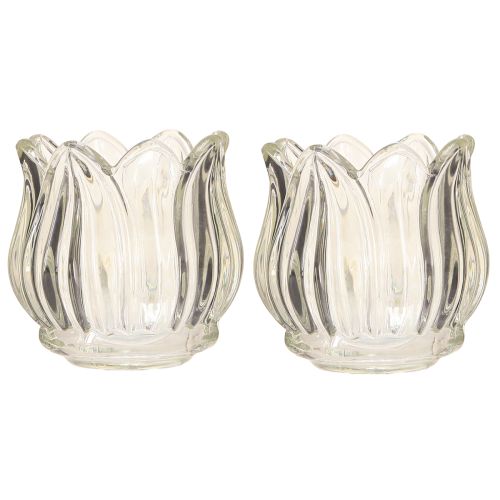 Product Glass tealight holder tulip tealight glass clear Ø7cm H7cm 2pcs