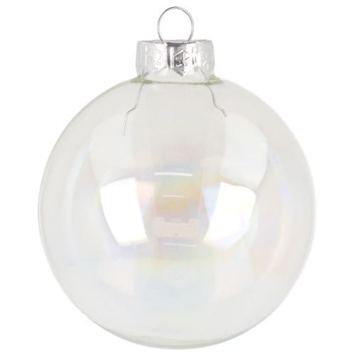 Glass Christmas balls, iridescent clear, 7.5 cm, 12 pieces