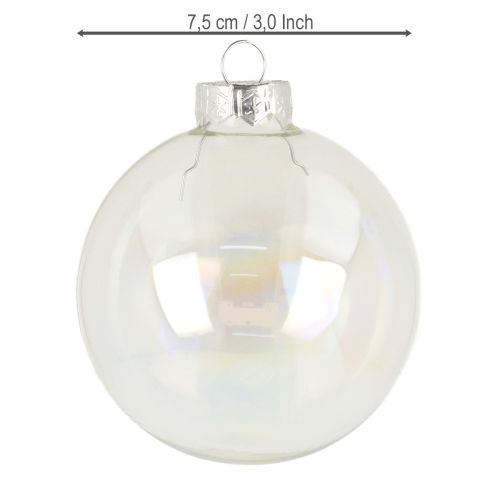 Product Glass Christmas balls, iridescent clear, 7.5 cm, 12 pieces