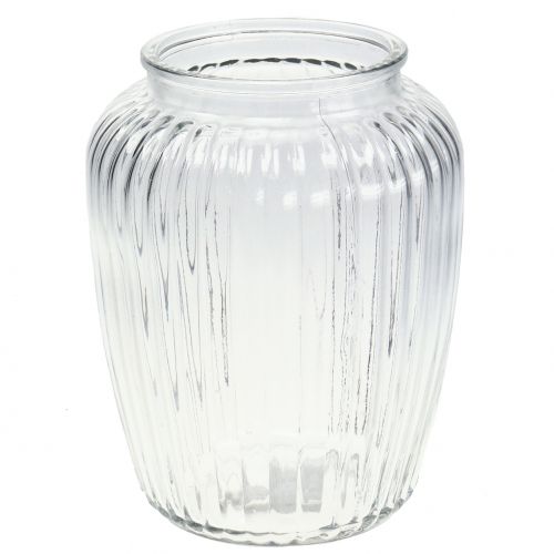 Floristik24 Glass vase ribbed Ø15cm H19,5cm