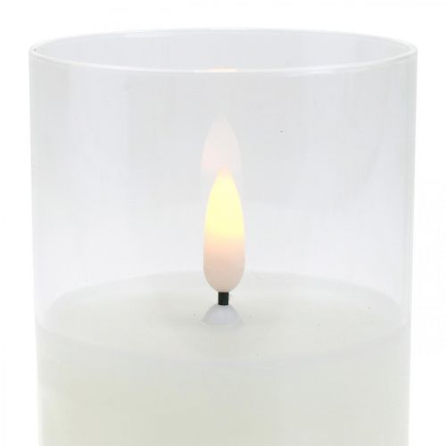 Floristik24 LED candle in glass with flame effect, indoor candle warm white, LED with timer, battery operated Ø7.5 H12.5cm