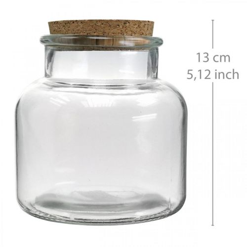 Glass with cork lid glass decoration and cork clear Ø12cm H12.5cm