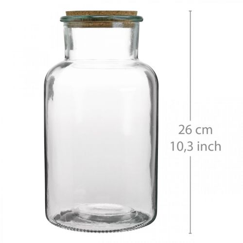 Floristik24 Glass with cork lid Decorative glass with clear cork Ø14cm H26cm