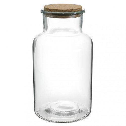 Floristik24 Glass with cork lid Decorative glass with clear cork Ø14cm H26cm