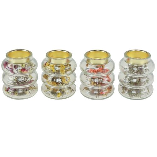 Floristik24 Glass decorative tealight holder with dry decoration for LED H8.5cm 4 pieces