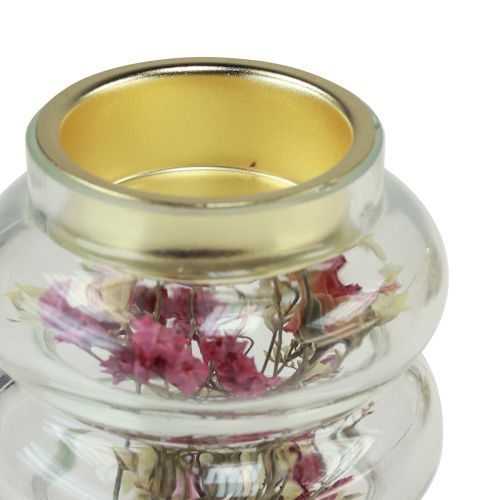 Product Glass decorative tealight holder with dry decoration for LED H8.5cm 4 pieces