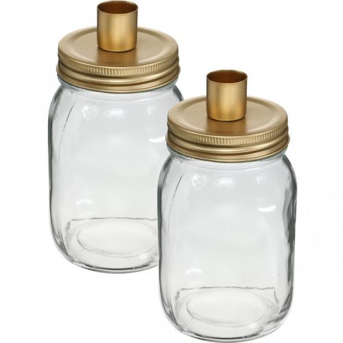 Product Decorative glass with candle holder golden metal lid Ø8.5cm H16cm 2pcs