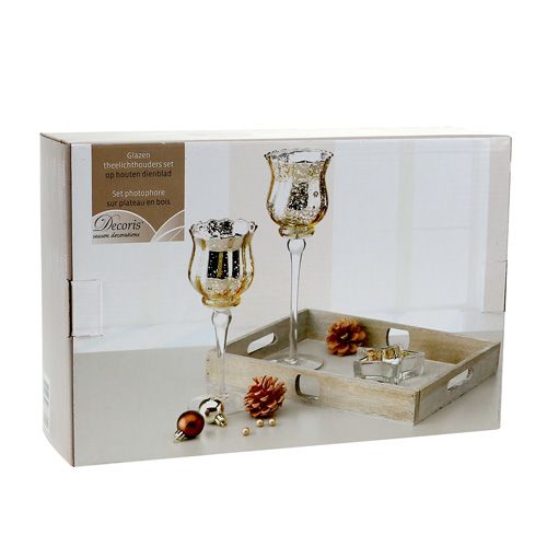 Floristik24 Decorative tray with glass candles gold