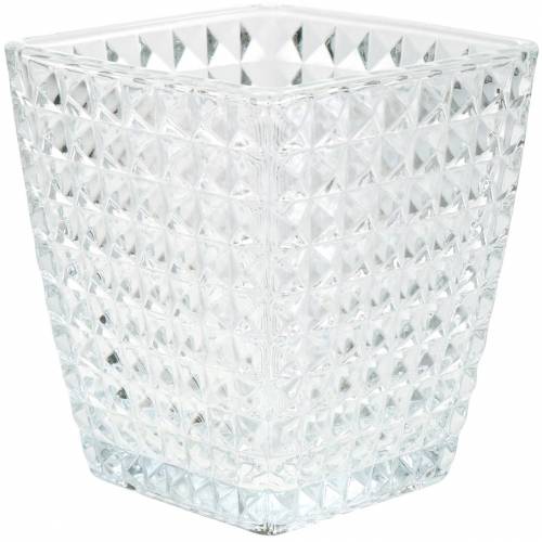 Floristik24 Glass lantern cube faceted pattern, table decoration, vase made of glass, glass decoration 2pcs
