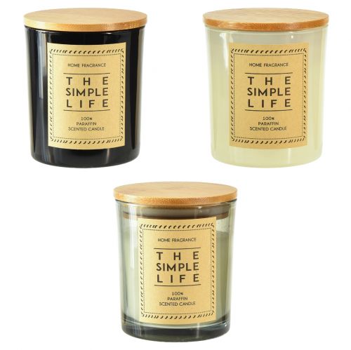 Scented candles in glass wood sandalwood lid H10.5cm 3pcs