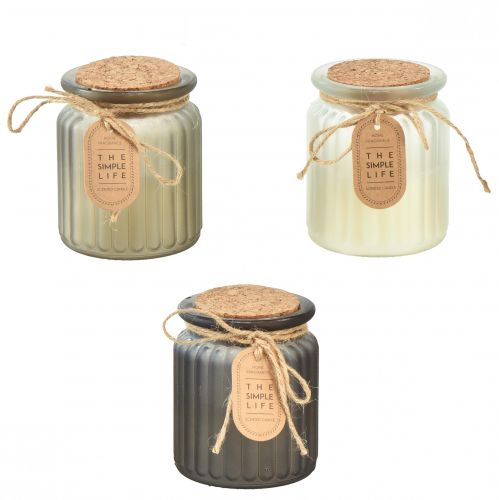 Scented candles in glass sandalwood cork lid H9cm 3pcs