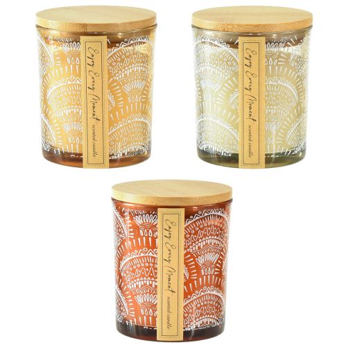 Product Scented Candles in Glass Sandalwood Wooden Lid H8.5cm 3 pcs
