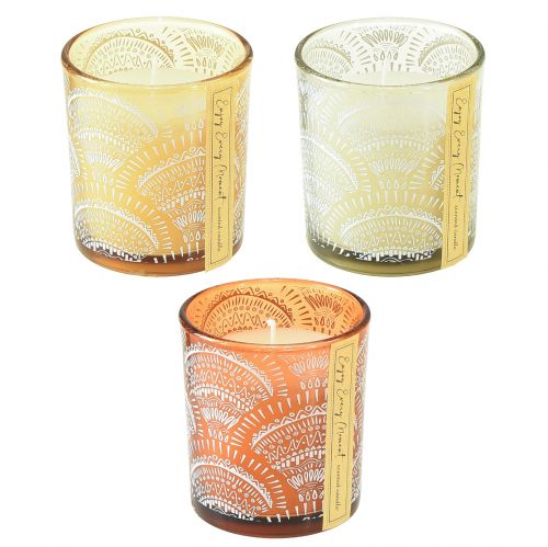 Product Scented Candles in Glass Sandalwood Wooden Lid H8.5cm 3 pcs