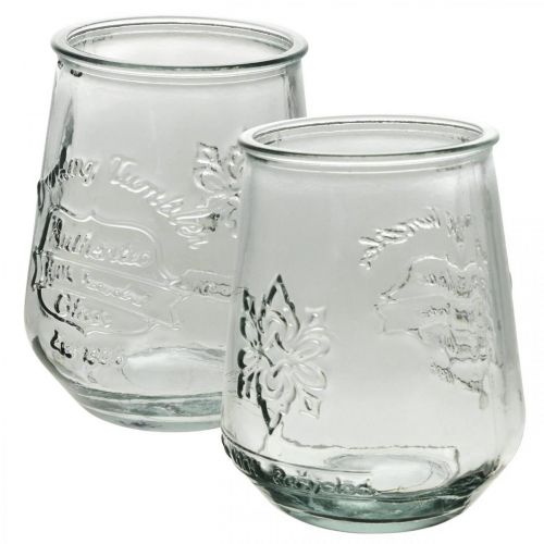 Product Beverage dispenser glass with tap set with 4 drinking glasses H25.5cm