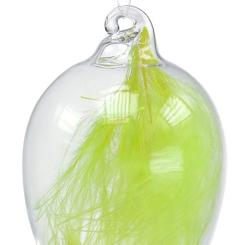 Product Glass Easter Egg with feathers for hanging 6,5cm light green 6pc