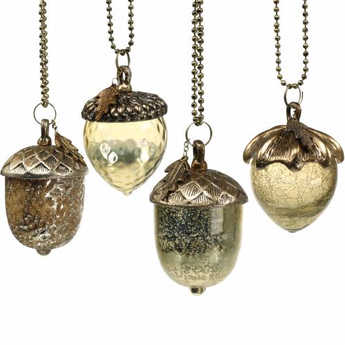 Floristik24 Christmas tree decorations acorn to hang metal glass gold 11cm 4pcs