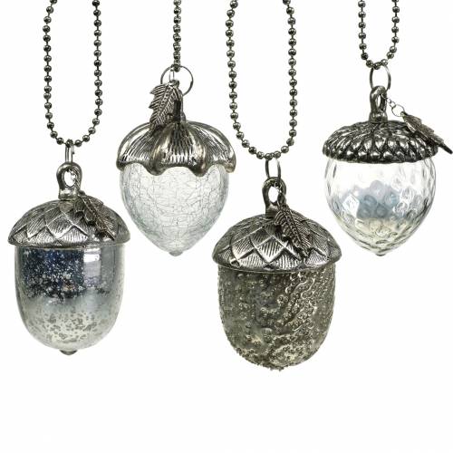 Floristik24 Christmas tree decorations acorn glass silver antique 11cm 4pcs