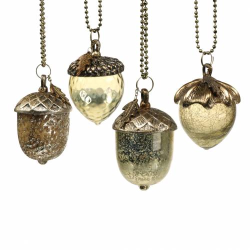 Floristik24 Christmas tree decorations acorn to hang metal glass gold 7cm 4pcs