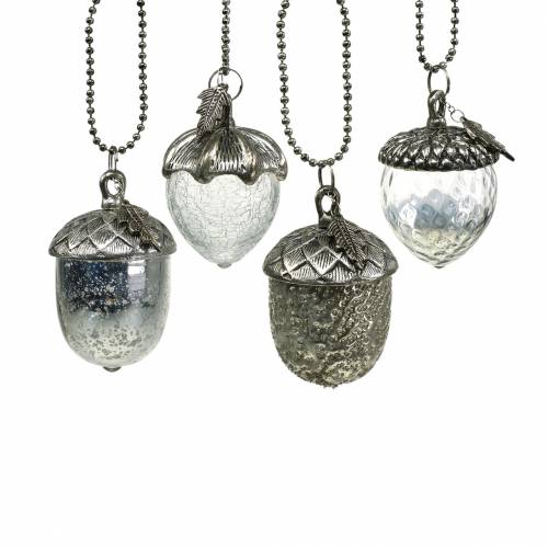 Floristik24 Christmas tree decorations acorn to hang metal glass silver 7cm 4pcs