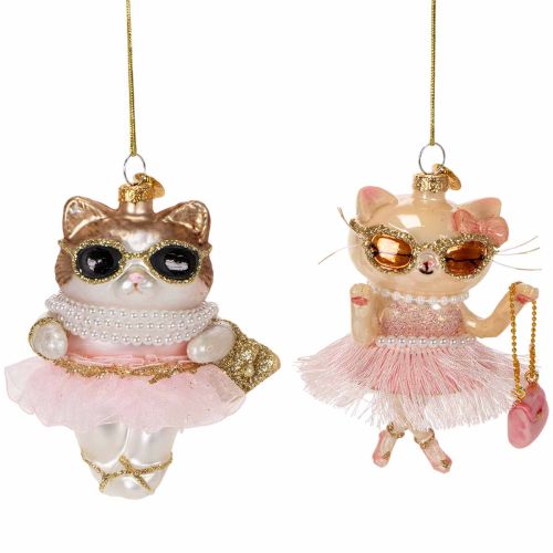 Hand-Painted Glass Cat Christmas Tree Ornaments with Tutu, 11 cm, Set of 2 buy online | Floristik24.co.uk