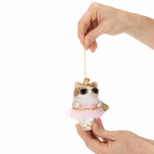 Hand-Painted Glass Cat Christmas Tree Ornaments with Tutu, 11 cm, Set of 2 | Floristik24.co.uk