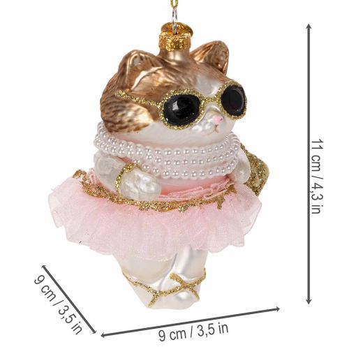 Hand-Painted Glass Cat Christmas Tree Ornaments with Tutu, 11 cm, Set of 2 | Floristik24.co.uk
