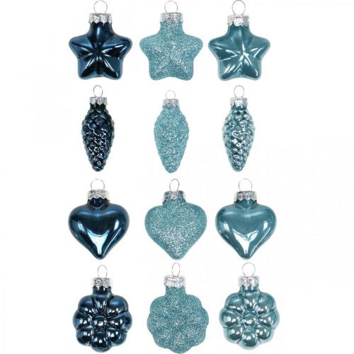 Floristik24 Mini Christmas tree decorations mix glass blue, glitter assorted 4cm 12pcs