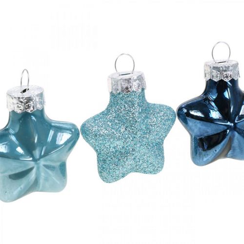 Product Mini Christmas tree decorations mix glass blue, glitter assorted 4cm 12pcs