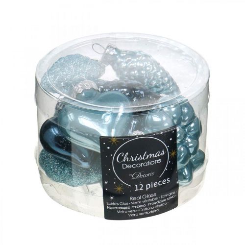 Floristik24 Mini Christmas tree decorations mix glass blue, glitter assorted 4cm 12pcs