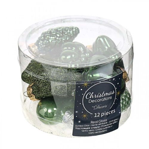 Floristik24 Mini Christmas tree decorations mix green glass Christmas decorations assorted 4cm 12pcs